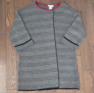 Cocogio Brown Wool Blend Chevron Patterned Cardigan with Red Trim